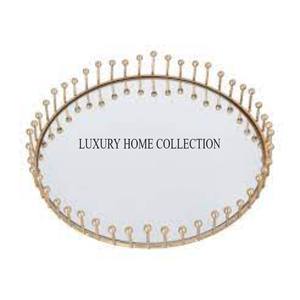 Elegante bandeja de espejo de cristal de metal de estilo lujoso con adornos deslumbrantes para bodas, aniversarios y decoración festiva - Product Image 2