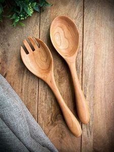 Vaisselle à salade fourchette et cuillère outils de cuisine à long manche serveurs à salade en bois disponibles au meilleur prix ustensiles de cuisine - Product Image 4