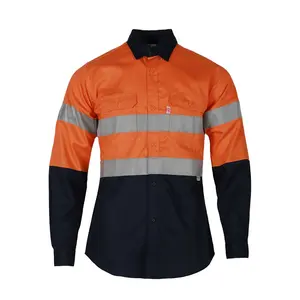 FRDURATEX Orange Construction Work FR High Visibility Fireproofing Clothes Work Whirts With Hi Vis Reflective Tape