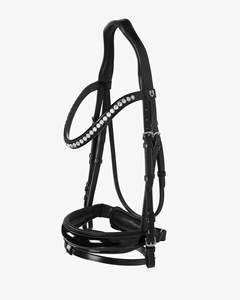 Brida elegante de charol negro en forma de U con detalle de cristal blanco Banda para la nariz acolchada suave y elegante para caballos - Product Image 1