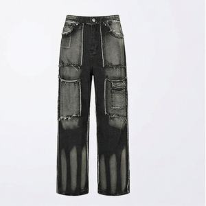 <b>Women's</b> Water Washed Customized Color Mid Waist Baggy Pants American Casual Denim <b>Jeans</b> Wide Leg Washed Trousers Streetwear - Product Image 1