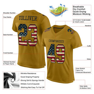 High Quality American Football Jersey Mustard Yellow Color Half Sleeve Polyester Made Sports Fan Football Mesh Jersey For Unisex - Product Image 4