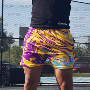 ผู้ผลิตกางเกงบาสเก็ตบอลตาข่ายผู้ชายไซส์ใหญ่ ระบายอากาศได้ดี แห้งเร็ว เอวกลาง พิมพ์ลายสกรีนไหมถัก สำหรับฤดูร้อน MOQ ต่ำ - Product Image 2