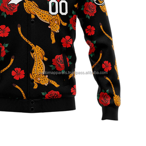 Chaqueta universitaria personalizada con cuello levantado y decoración bordada Mangas en contraste con el logotipo frontal-Team Spirit Wear - Product Image 6