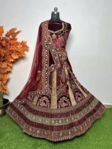 Heavy Jarkan Multi-Color 12 Kali Double Dupatta Flair 6M Royal Tradicional Wedding Look Declaración Nupcial Lehenga Choli Fiestas - Product Image 4