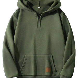 High Quality Unisex Cotton Blended Basics Quarter <b>Zip</b> Solid Color Hoodie Custom Wholesale Men's Fleece Sweatshirts - Product Image 1