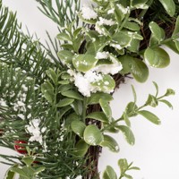 Karangan Bunga Natal Dalam Ruangan Rotan Sintetis Buah Berry Merah Jarum Pinus Diameter 30cm Hiasan Dinding Tradisional Karangan Bunga Meriah Buatan Tangan