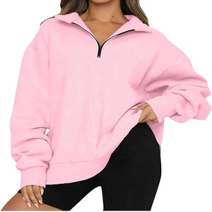 Ropa informal de Invierno para mujer, sudaderas con Capucha de punto transpirables ecológicas con media cremallera, hombro caído con logotipo frontal - Product Image 1