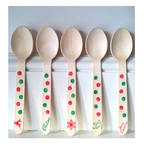 ช้อนไม้พิมพ์มือจับสำหรับงานปาร์ตี้ช้อนขนมไม้ใช้ซ้ำได้เป็นมิตรต่อสิ่งแวดล้อม - Product Image 5