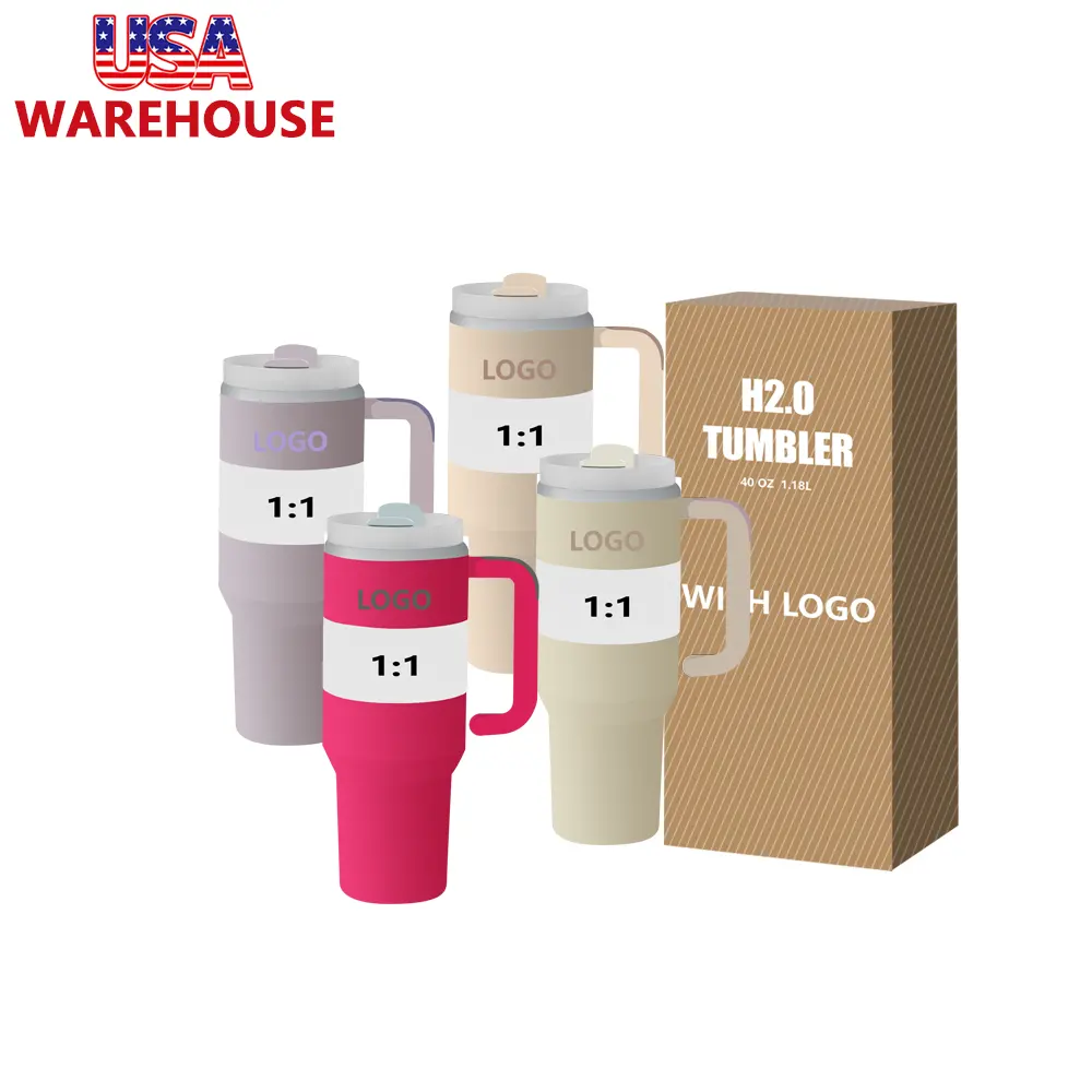 USA Warehouse 1:1 High Handle Stan cup 40oz Rose Red Purple Cream Reusable Vacuum Quencher Tumbler With Straw Leak Resistant Lid