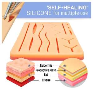 Almohadilla de sutura, almohadilla de entrenamiento de sutura de silicona reutilizable, piel realista de 3 capas para instrumentos quirúrgicos de entrenamiento de estudiantes de medicina avanzada - Product Image 5