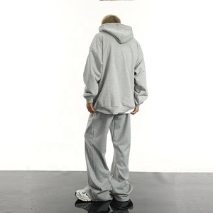 OEM personnalisé hommes poids lourd deux pièces survêtement 100% coton pantalon de survêtement évasé à capuche ensemble empilé évasé hiver impression décontracté - Product Image 6