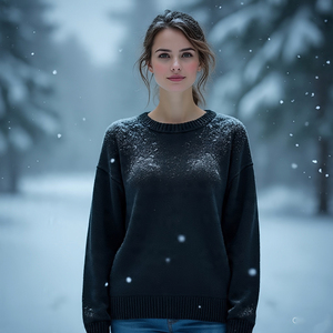 เสื้อสเวตเตอร์ผ้าขนโมแฮร์แขนยาวแบบสวมหัวแขนยาวเปิดไหล่สำหรับผู้หญิง - Product Image 1