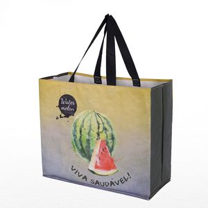 Sac à provisions réutilisable fourre-tout durable en polypropylène non tissé léger avec conception imprimée de fruits à double poignée de grande capacité - Product Image 1