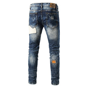 กางเกงยีนส์แฟชั่นขาดๆสำหรับผู้ชายกางเกงยีนส์ทรงดินสอยืดทรงสลิมแบบรูดซิปมีรูสำหรับผู้ชายกางเกงยีนส์ลำลองสไตล์ยุโรป - Product Image 2