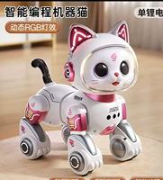 Robot Chat Électrique en Plastique pour Enfants, Télécommande 4 Canaux, Portée 10-15m, Fonction Suivez-Moi, Lumières RGB, Éducatif