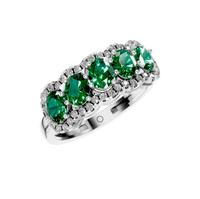 Bague élégante à 5 pierres Pierre naturelle Émeraude Pierre précieuse Argent sterling Diamant naturel Halo Réglage classique Anniversaire de fiançailles