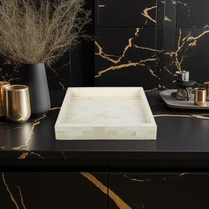 ถาดเสิร์ฟอาหารฝังกระดูกทรงสี่เหลี่ยมและสินค้าบาร์พร้อมถาดหูหิ้วสำหรับอุปกรณ์เสริมในบ้านงานฝีมือจากธรรมชาติ - Product Image 5