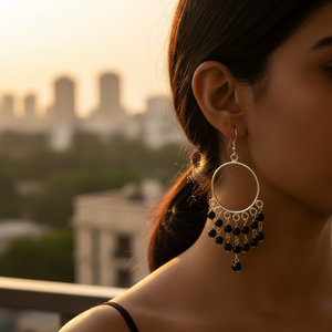 925 Silver Black Bead <b>Chandelier</b> <b>Earrings</b> <b>Fashion</b> Jewelry for Women - Product Image 1