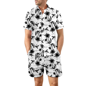 Ensemble hawaïen deux pièces de vêtements chemise et short assortis pour la plage avec logo personnalisé OEM - Product Image 2