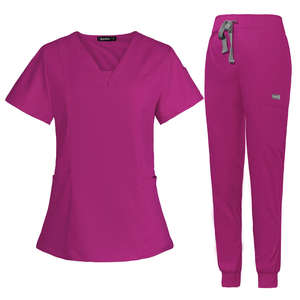 Trajes de punto de uniforme de enfermera con cuello en V para mujer personalizados con tops y pantalones de Jogger para médicos y personal de hospital - Product Image 6