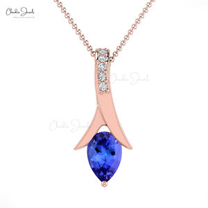 Collier élégant pour femme en or massif 14 carats avec tanzanite taille poire de 0,48 carats et diamant de 0,9 mm, pendentif personnalisé, approvisionnement direct en gros d'usine - Product Image 2