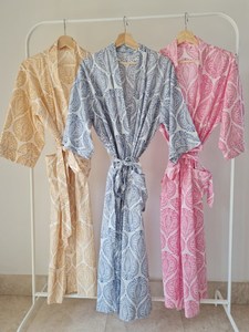 Kimono de algodón con estampado Vintage de lujo para mujer, albornoz largo de estilo bohemio con bolsillos para cinturón, ropa de descanso informal elegante de verano - Product Image 5