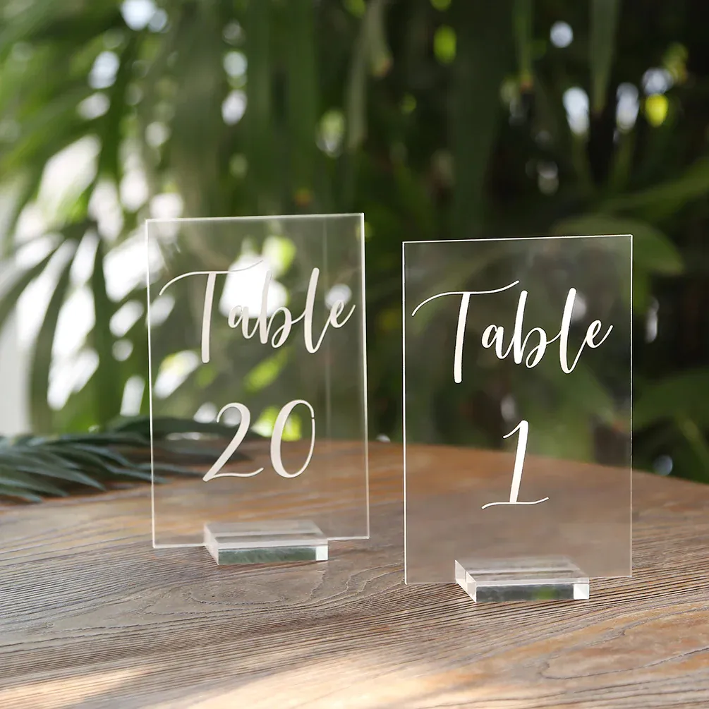 Clear Acrylic Wedding Number Sign with Stand Holder for Custom Cards Arch Shaped Modern Seat Cards Blank Table Numbers