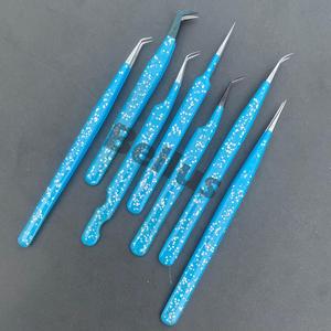 Pinzas profesionales para pestañas con purpurina azul, punta de volumen de fibra de acero inoxidable, extensión de Plasma, herramientas de belleza - Product Image 3