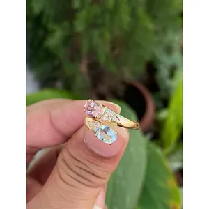 14k Gold Aquamarine Morganite Diamond <b>Ring</b> Elegant Jewelry <b>for</b> <b>Men</b> and Women - Product Image 2