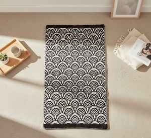 Handwoven <b>Black</b> & White Scallop <b>Rug</b> Modern Art Deco Geometric Fan Pattern Area Carpet - Product Image 2