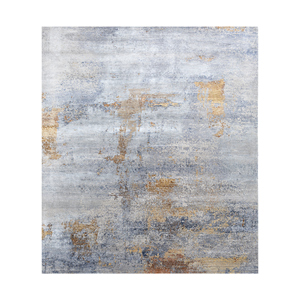 Alfombra Kavi Gris y Negra Anudada a Mano de Lana y Seda de Bambú con Patrón Abstracto, Colección Afterglow para Uso Doméstico - Eskm-03 - Product Image 1