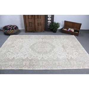 พรมวินเทจตุรกีขนาด 5.7x8.7 ฟุต พรมขนาดใหญ่ พรมขนสัตว์สีเทาขาวสไตล์ตะวันตกเฉียงใต้ - Product Image 3