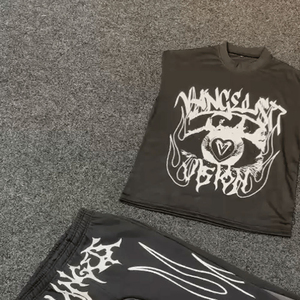 ชุดวอร์มวอร์ม2ชิ้นสำหรับผู้ชายชุดวิ่งแขนกุดกางเกงวอร์มขาบานสำหรับผู้ชายดีไซน์ใหม่ - Product Image 2