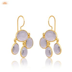 Pendientes Elegantes de Cristal de Cuarzo Plateado con Baño de Oro de 18k, Hermosos Pendientes Hechos a Mano por Fabricantes - Product Image 3