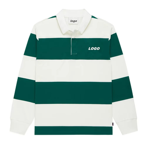 Chemise à manches longues de rugby classique Impression de logo personnalisé Matériau en coton lourd avec contraste de col et motif à rayures - Product Image 2