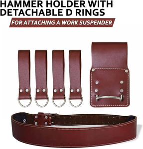 Cinturón de bolsa de herramientas de cuero de grano marrón de alta resistencia con bolsa de Tirantes ajustables Cinturón de herramientas de carpintero con ganchos Compatible con OEM/ODM - Product Image 5