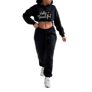 Nuevo y elegante chándal con logotipo personalizado, Tops cortos transpirables con caída, sudaderas con capucha, chándal para correr, conjunto de 2 piezas, conjunto de joggers para mujer para niñas - Product Image 1