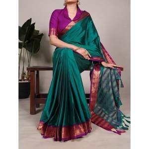 Sari de Algodón y Seda para Mujer, Elegante Vestido de Trabajo con Blusa, Ropa Femenina para Fiestas, Festivales y Uso Diario, Sari de Algodón Suave - Product Image 4