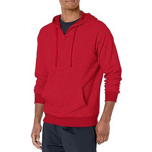 Polyester Zipper Blank Plain Hoodie Zipper Sweatshirts Oversized Half Zip Gym Red Color Hoodie Men High Quality Hoodies - Product Image 1