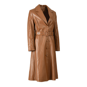 เสื้อเทรนช์โค้ทหนังแกะแท้แบบยาวของผู้หญิงที่สง่างามเสื้อโค้ทหนังแบบกำหนดเองสำหรับฤดูใบไม้ผลิ - Product Image 2