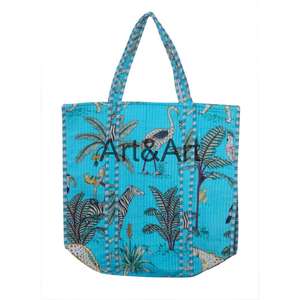 Grand sac fourre-tout pour femme élégant et écologique à imprimé floral bleu matelassé Fermeture ouverte Haute qualité Deux poignées Shopping quotidien - Product Image 5