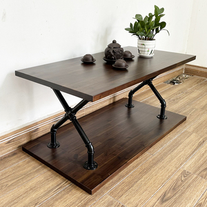 Industrial Style Two-Tiered Melaleuca Wood Living Room <b>Table</b> Durable <b>Sofa</b> <b>Table</b> with Pipe Legs-TT68232 - Product Image 2
