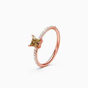 Trendy Yellow Topaz Princess Lab Grown Diamond <b>Dainty</b> <b>Ring</b> Featuring 0.13 Ct Round | In 9K Yellow White And Rose Gold - Product Image 1