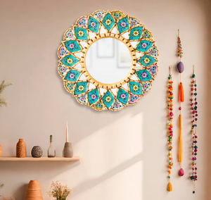 Custom Decorative Round Wall <b>Mirror</b> 17.7" Multicolor <b>Accent</b> Mandala hanging <b>Mirror</b> for wall art decor Venetian Silver <b>Accent</b> - Product Image 3
