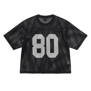 Camiseta holgada de malla cuadrada de gran tamaño Anti-Pilling Ligero Spandex Bordado Botón Decoraciones de encaje - Product Image 5