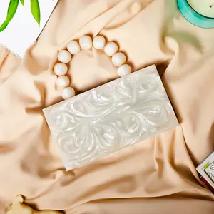 Pochette en résine acrylique Chic faite à la main pour femmes luxe bohème bonbons motif fermeture éclair Portable perle bouton pour soirée - Product Image 2