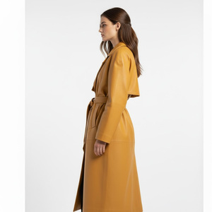 Manteau trench en cuir véritable pour femmes, fournisseur d'usine OEM, vente en gros, fabrication sur mesure, léger, respirant, vêtements d'extérieur décontractés et tendance - Product Image 3