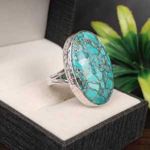 แหวนเงินสเตอร์ลิงอัญมณีเทอร์ควอยซ์ธรรมชาติสไตล์โบโฮสำหรับผู้ชาย14K ชุบโรเดียมสีเหลืองทอง34X23มม. ได้รับการรับรอง16.40g - Product Image 6