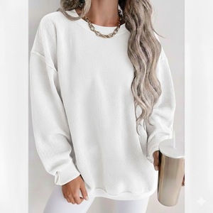 Sweat-shirt oversize en tricot côtelé à manches longues et épaules tombantes en coton 100% vintage de haute qualité pour femmes, vente en gros - Product Image 6